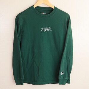 Jordan Flight Long Sleeve T Shirt Men's Green Crew Neck Basketball Size M